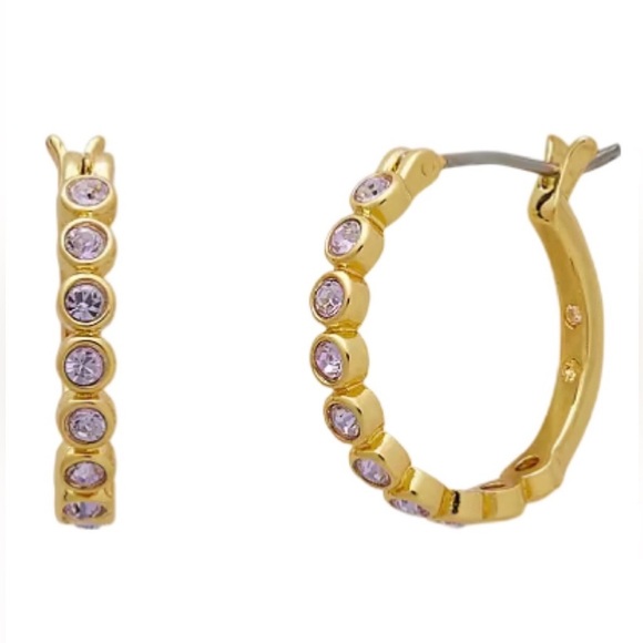 KATE SPADE • Light Amethyst Purple Full Circle Hoop Huggies Gold Earrings - Picture 1 of 5